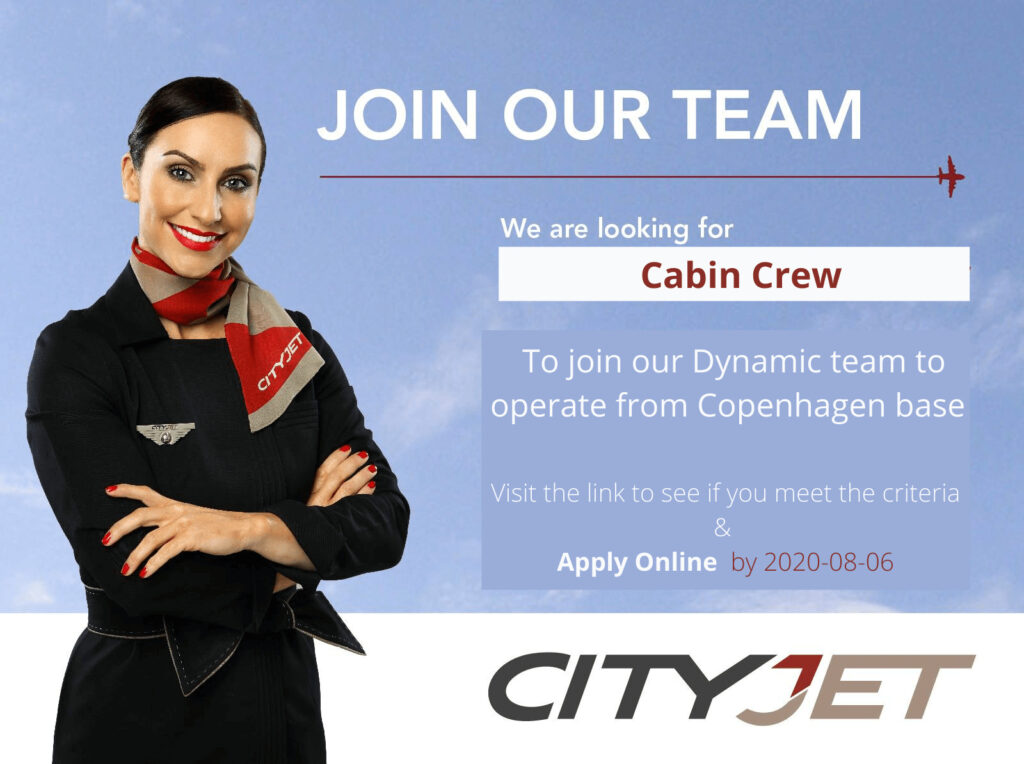 CityJet  Cabin Crew Hiring Copenhagen - July 2020 - Denmark   Cityjet Cabin Crew Copenhagen